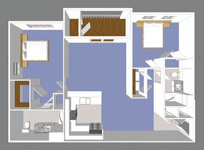 Floor plan for 2 beds, 2 baths, 1201 sqft